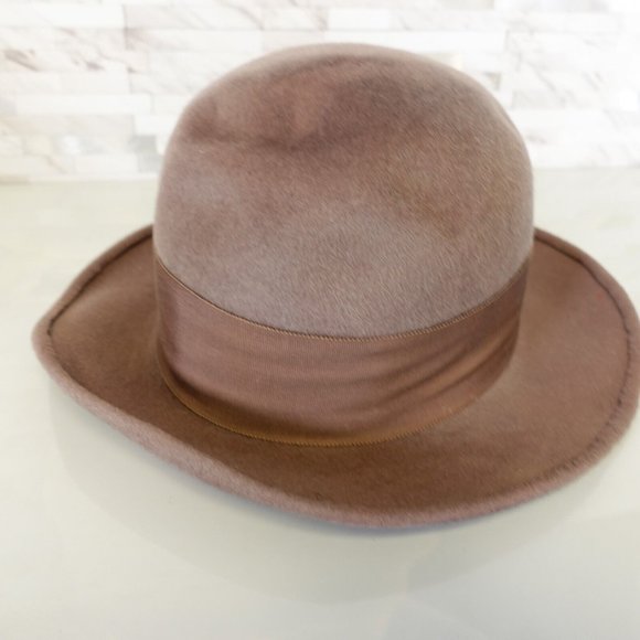 Women Hat Wool Felt Crushable Cloche Designer Brown Medium Henry Pollak Ritz Vtg main image 4